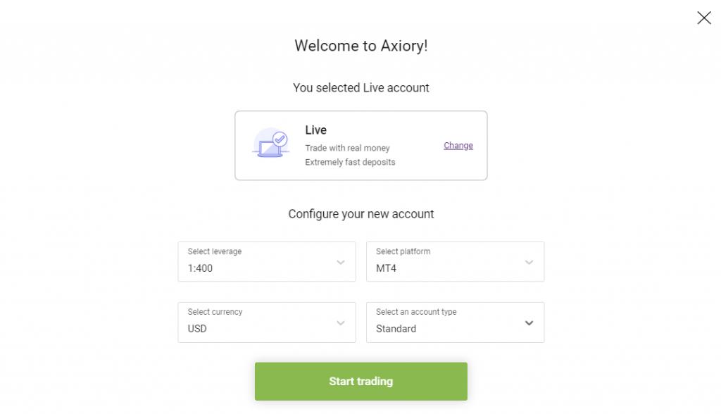 Axiory account settings