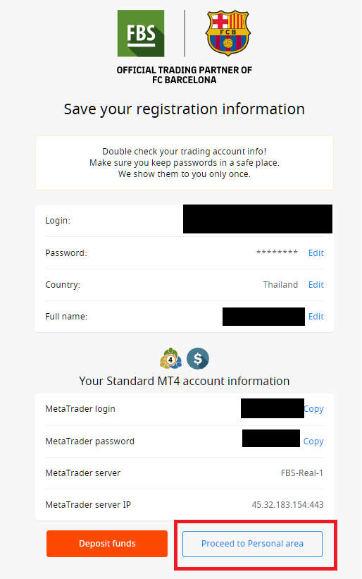 FBS confirm registration information
