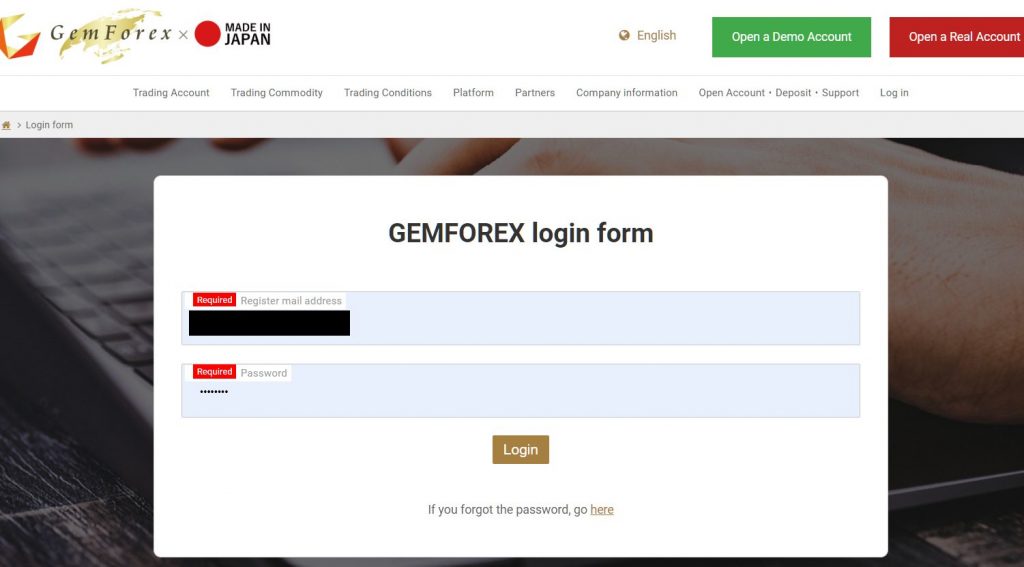 GEMFOREX log in to my page