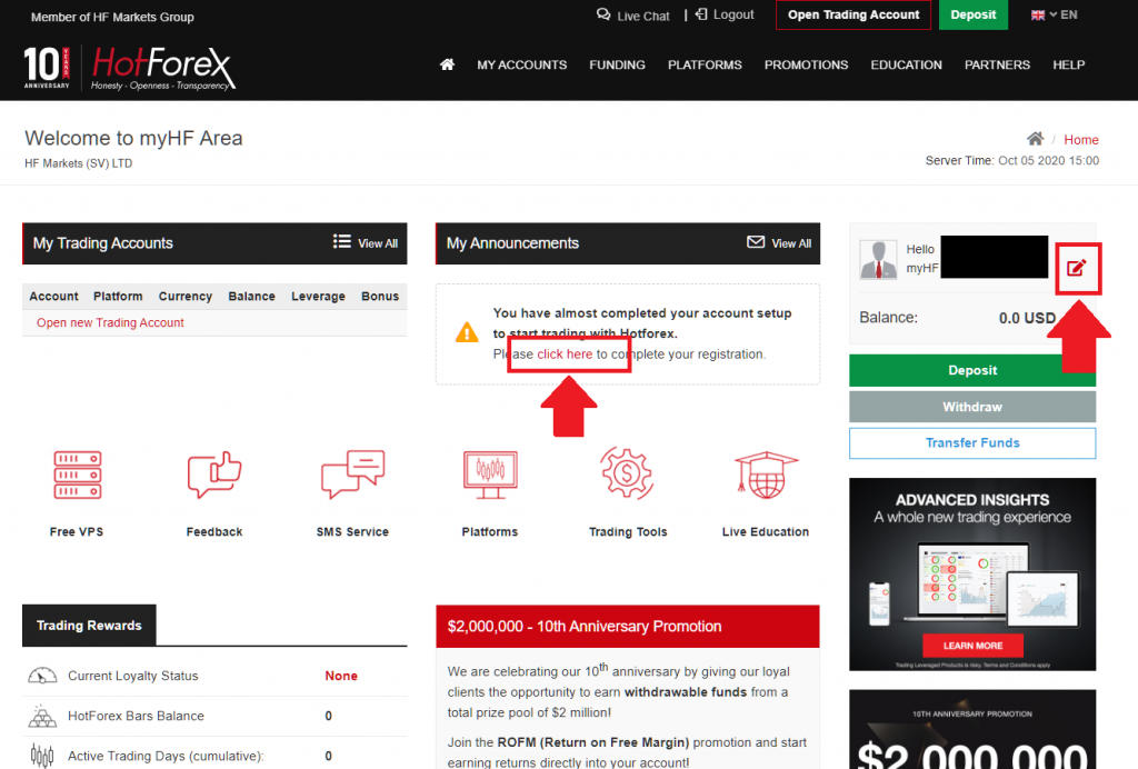 HotForex continue registration