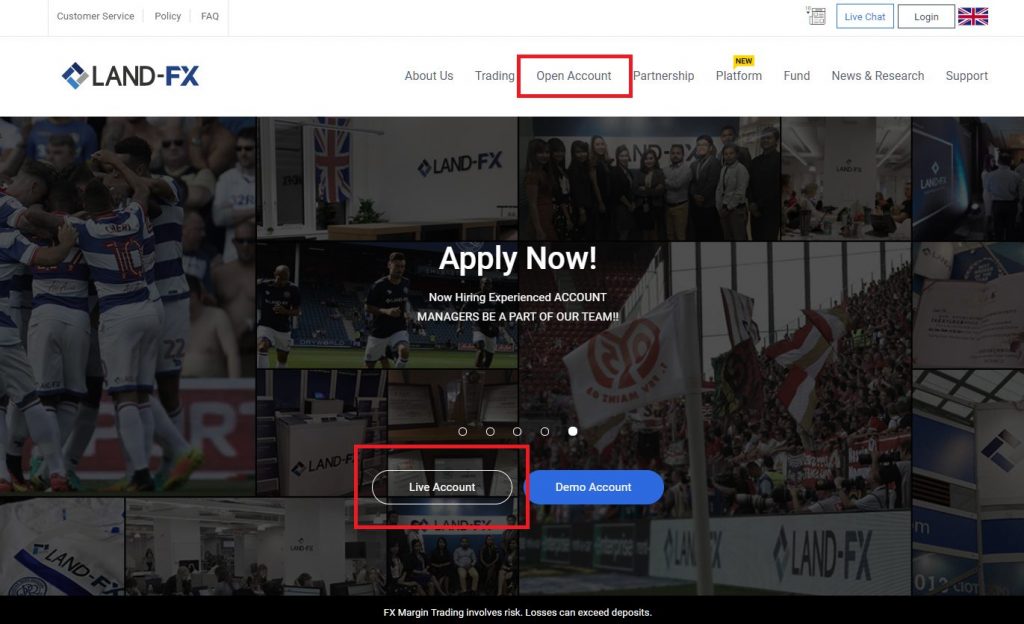 LAND-FX open account from top page