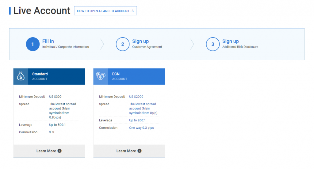 LAND-FX select account type