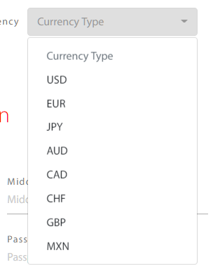 Tradeview select currency type