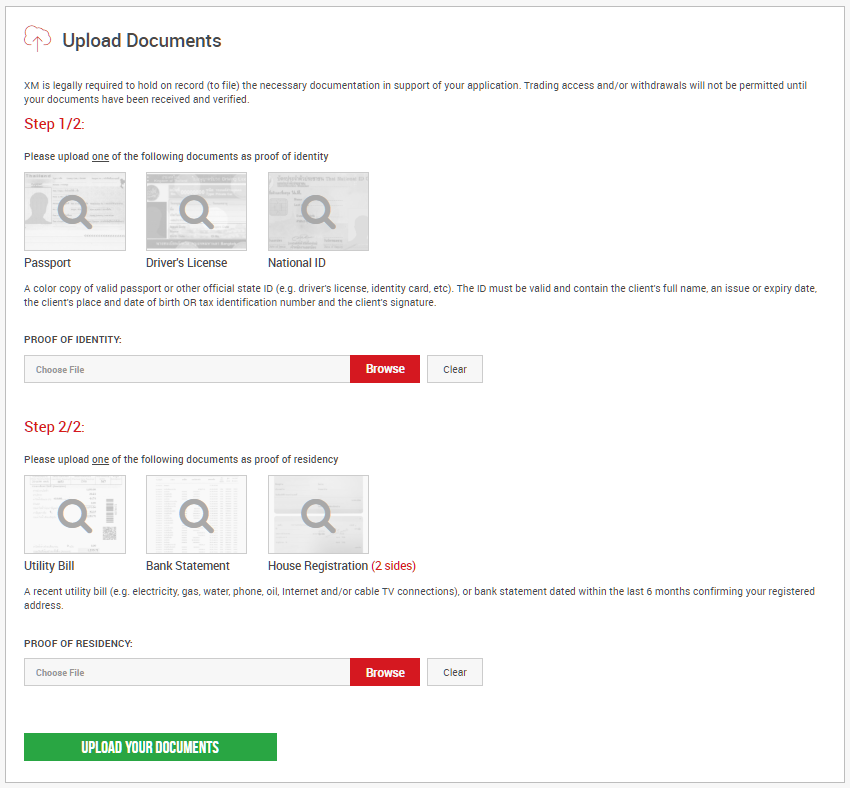 XM Open an Account Upload Documents