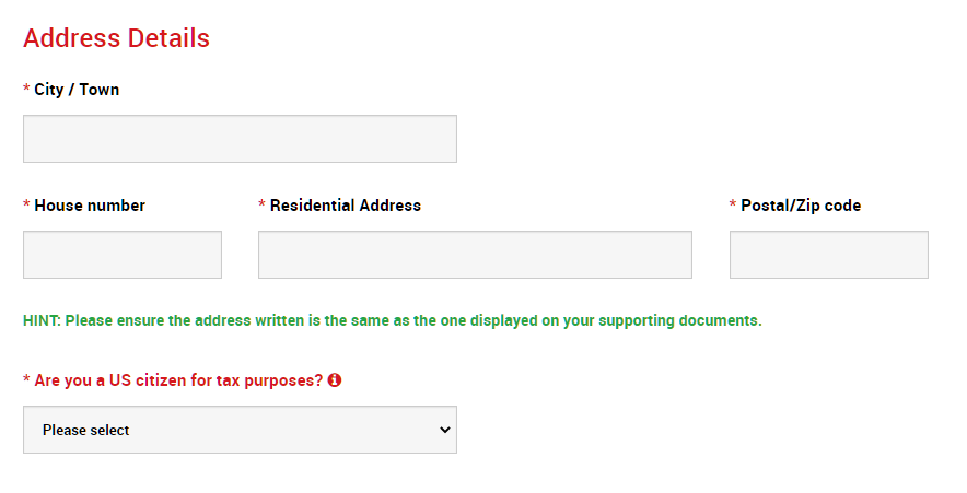 XM Open an Account Address Details
