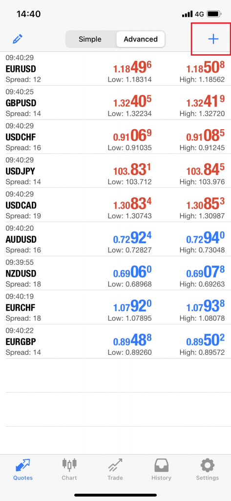 Add Axiory stock CFD on MT4 (mobile app)