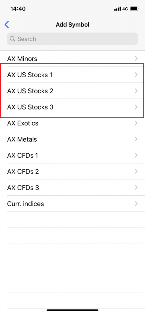 Add Axiory stock CFD on MT4 (select AX US stocks)