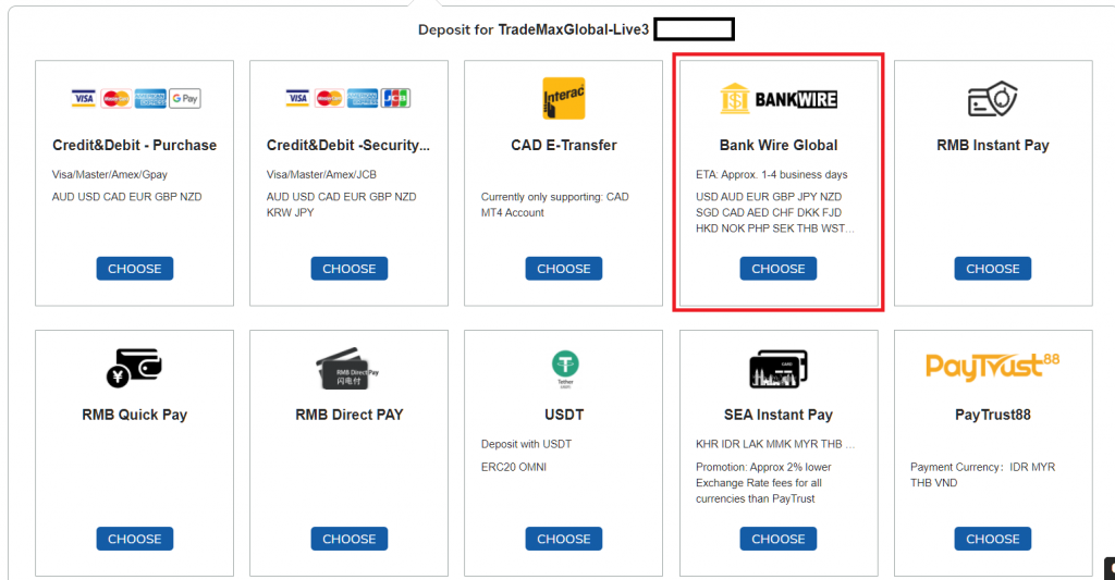 TMGM international bank transfer deposit,