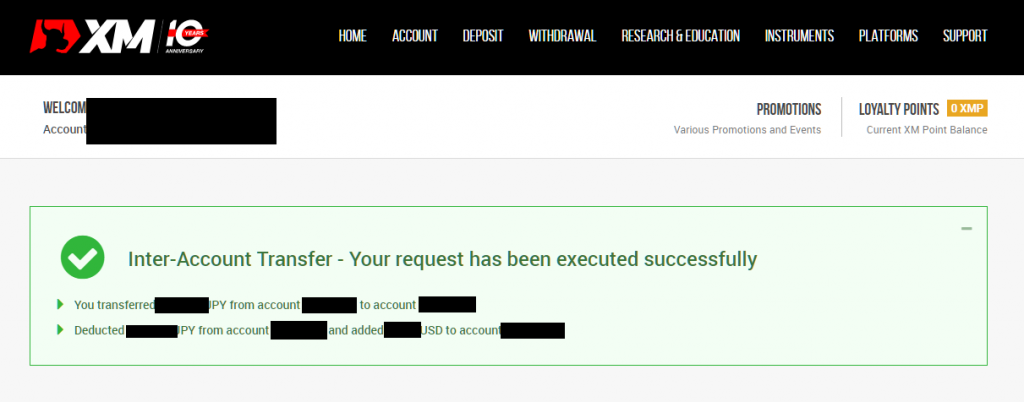 transferred to XM another account