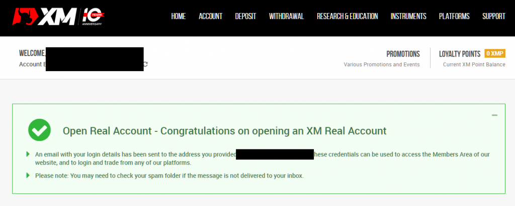 XM additional account has been opened