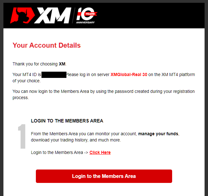 XM追加口座の登録完了メール