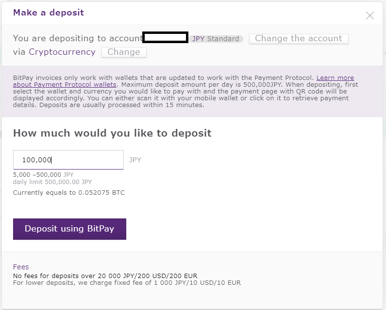 Axiory bitpay deposit, enter amount