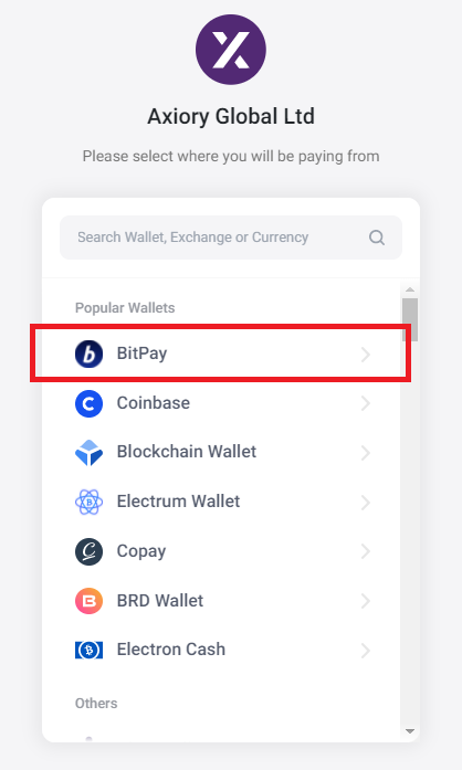 Axiory bitpay deposit, select bitpay