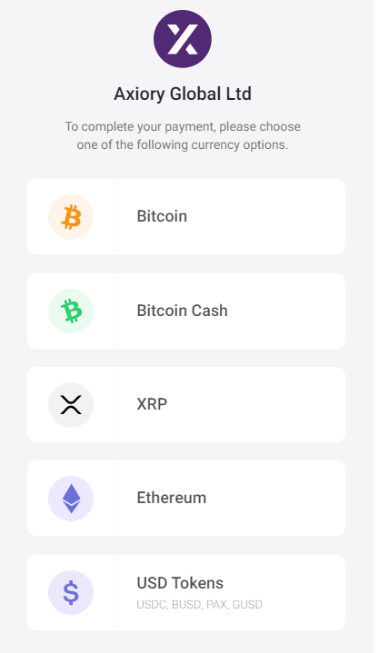 Axiory bitpay deposit, select crypto