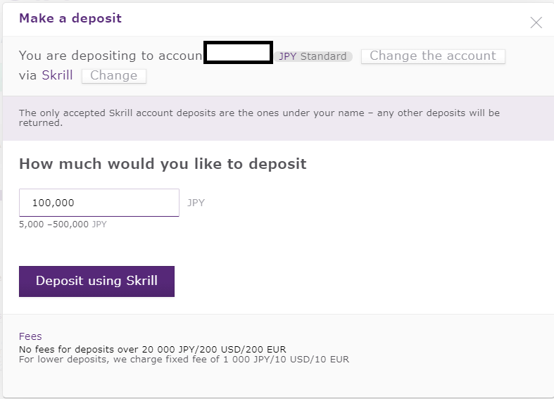 Axiory skrill deposit, enter amount