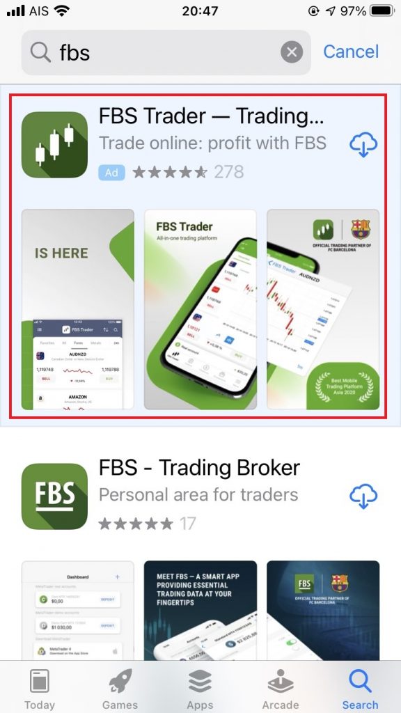 FBS Trader App, appstore
