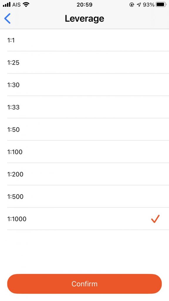 FBS Trader App, change leverage