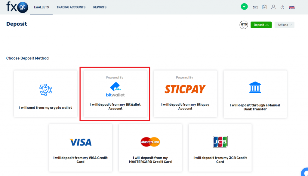 fxgt bitwallet deposit
