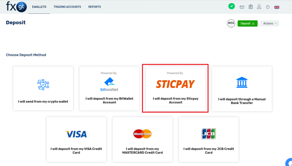 fxgt deposit by STICKPAY