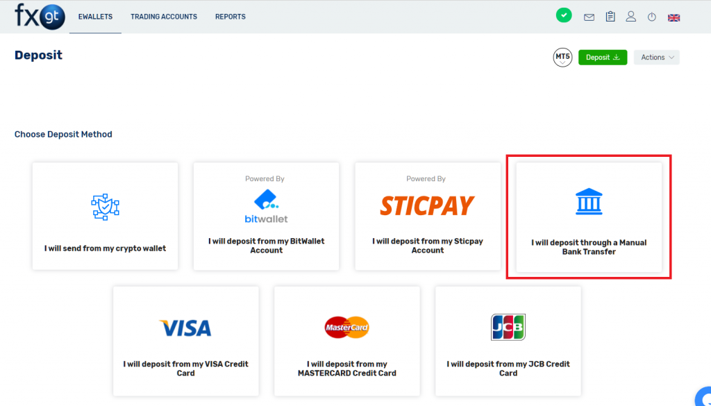 fxgt deposit by bank transfer