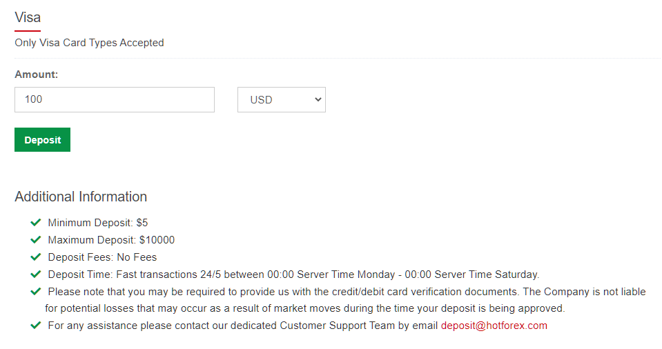 hotforex credit card deposit enter amount