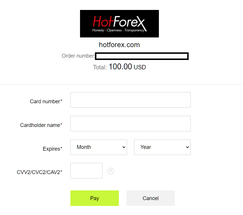 hotforex credit card deposit input card information