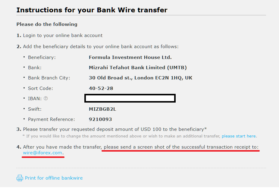 iFOREX international bank deposit, do payment