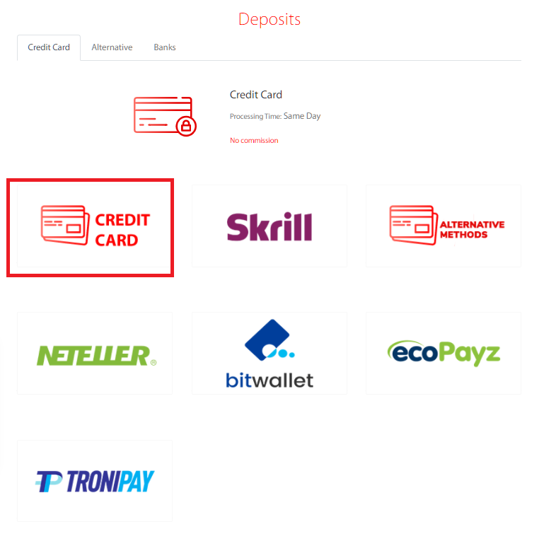 tradeview credit card deposit