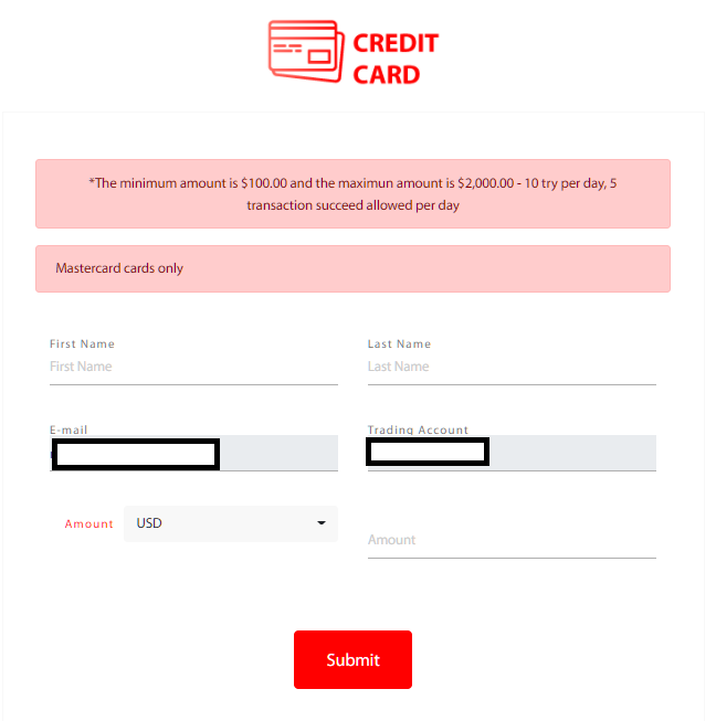 tradeview credit card deposit, enter amount