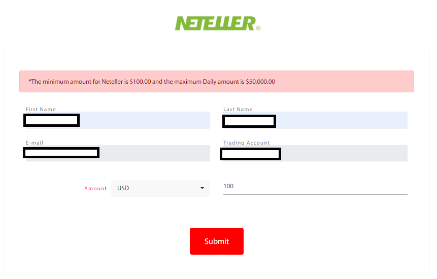 tradeview neteller deposit, enter email and amount