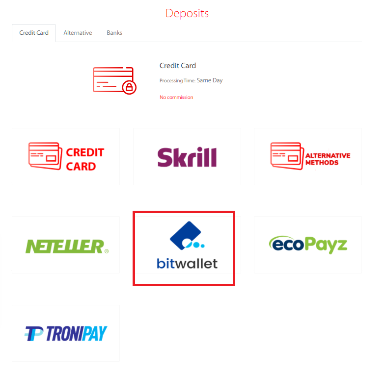 tradeview bitwallet deposit