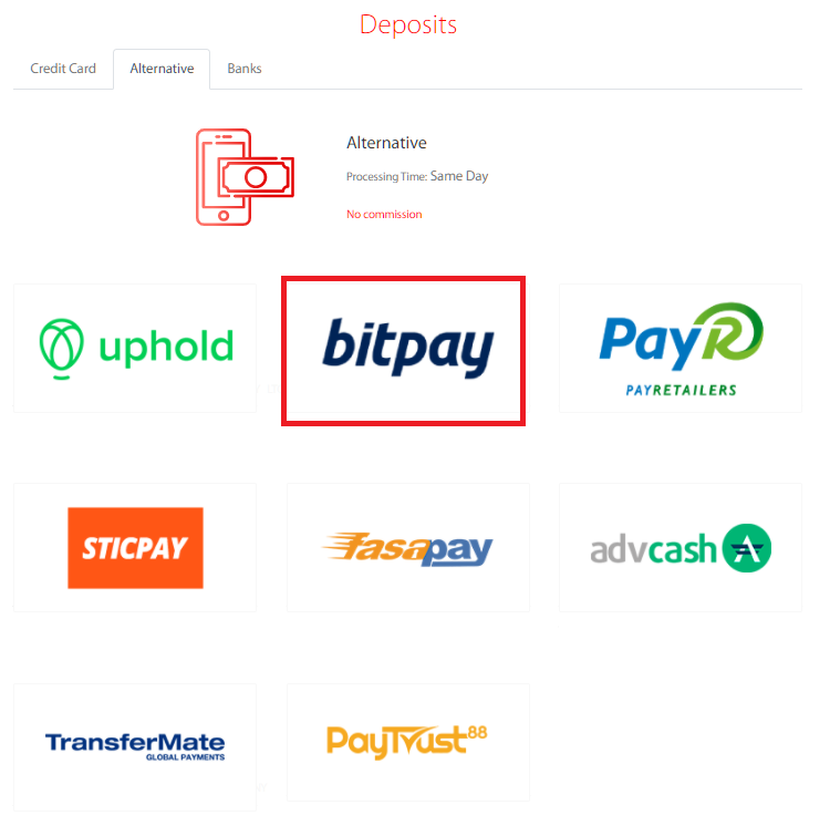 tradeview bitpay deposit