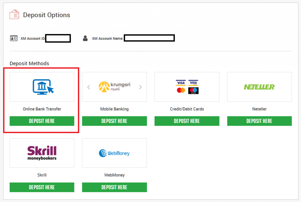 xm select online bank transfer