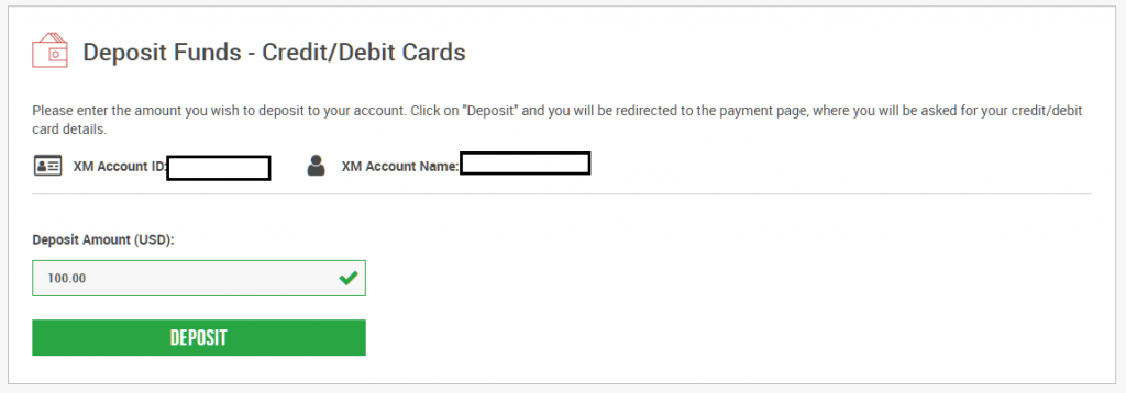 enter the amount for credit card deposit