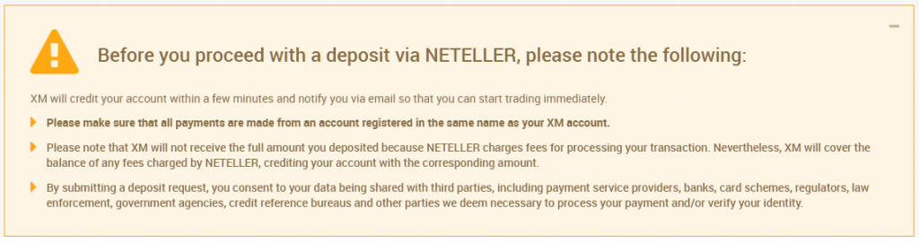 notes for xm neteller deposit
