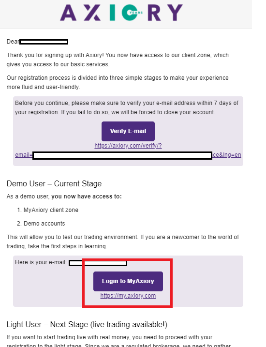 Axiory demo account, login to MyAxiory