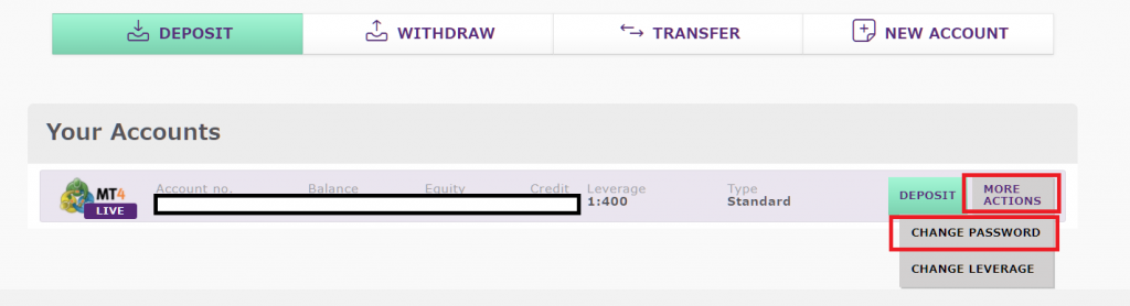 Axiory MT4/MT5, change password from MyAxiory