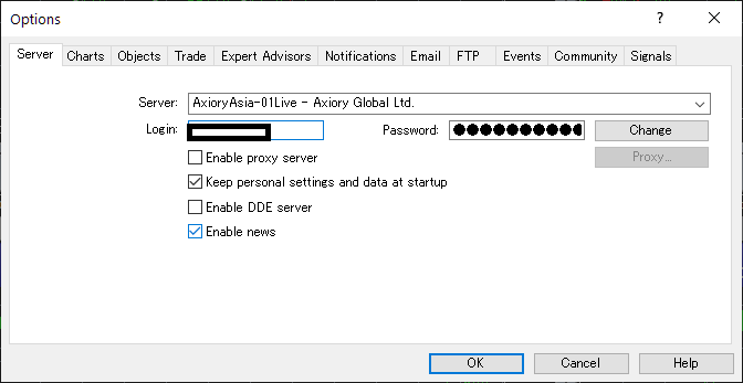 Axiory MT4/MT5, change password from MT4/MT5