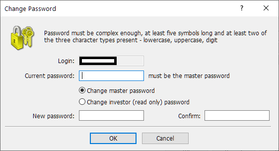 Axiory MT4/MT5, change password 