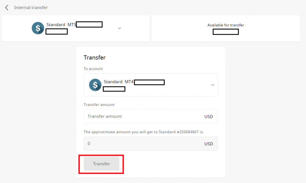 fbs multiple account, do transfer