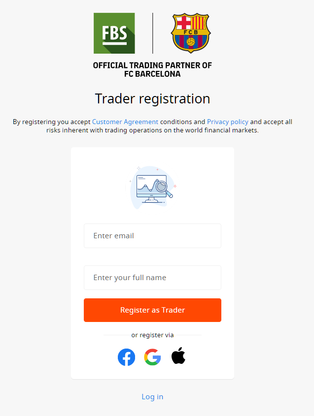 FBS demo account, trader registration