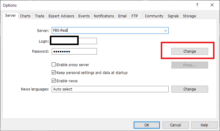 FBS MT4/MT5, how to change password