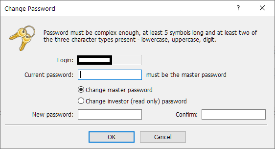 GEMFOREX MT4, change password