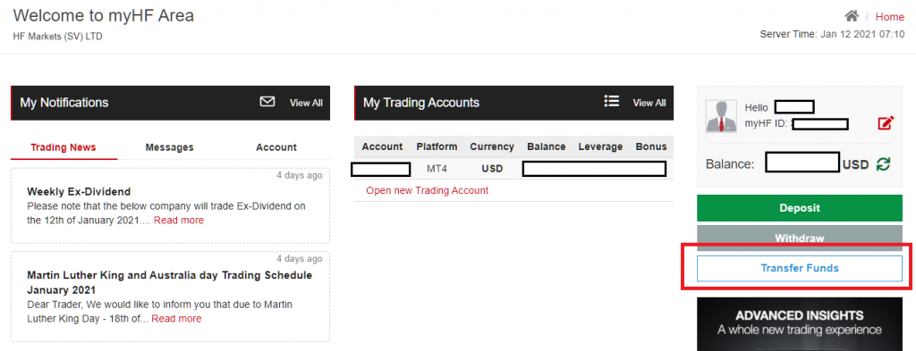 hotforex multiple account, transfer funds