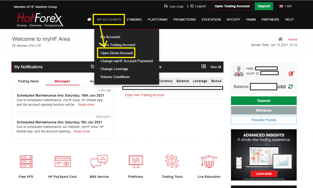 HotForex demo account. open an account