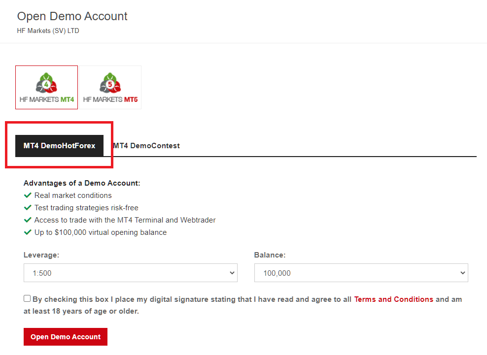 HotForex demo account. demo account settings