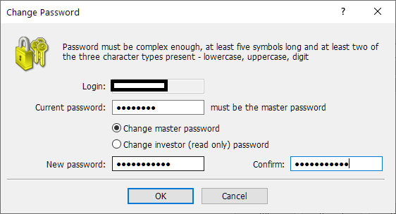 TitanFX MT4/MT5, change password