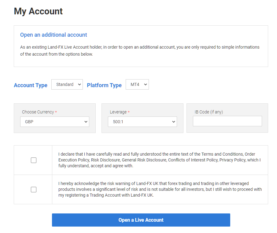 landfx additional account, account settings