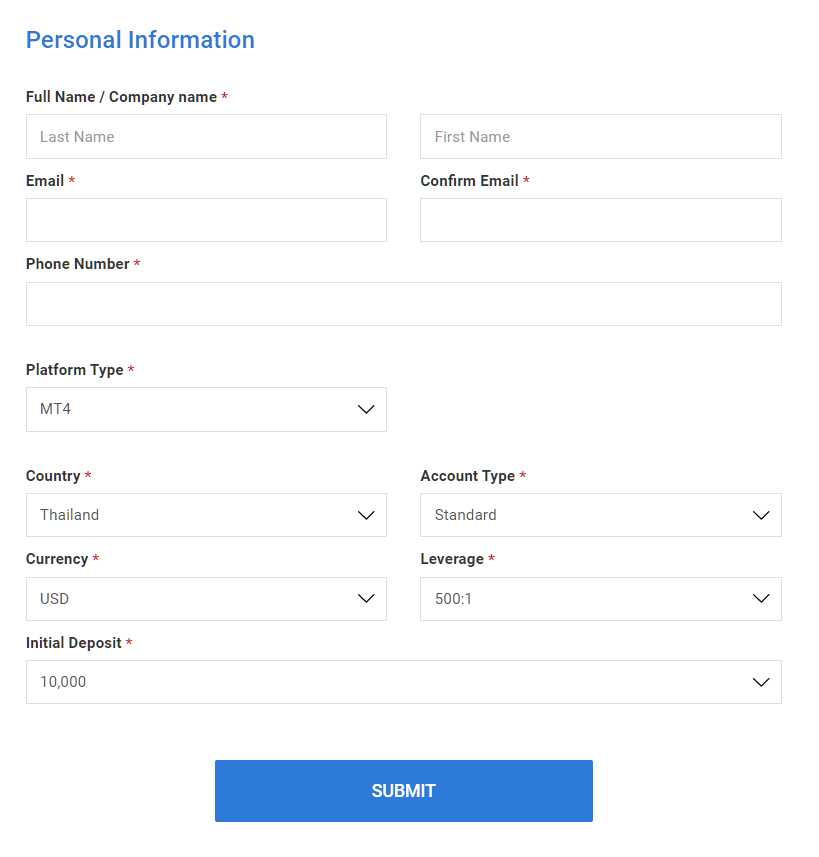 LAND-FX demo account, register personal information