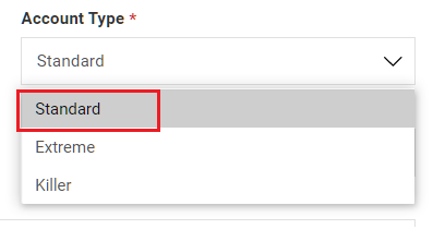 LAND-FX demo account, select account type